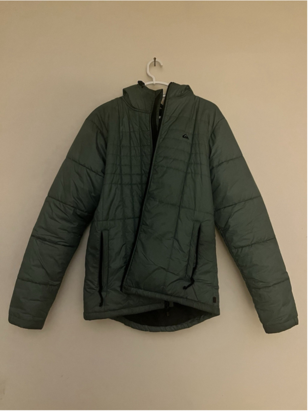 Quiksilver Jacket Mens Large Green Puffer Hooded Full Zip Mountain Division Ski